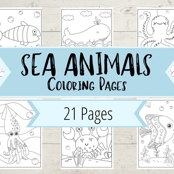 Sea Animal Coloring Book Pages - Ocean Creature Coloring Book - Fish, Sharks, Octopus, Whale Coloring Pages for Boys & Girls - Under the Sea