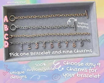Pick Nine Charms to Create a Custom Charm Bracelet - You Choose the Charms for Charm Bracelets - 4 Bracelet Choices, 350+ Charms to Choose