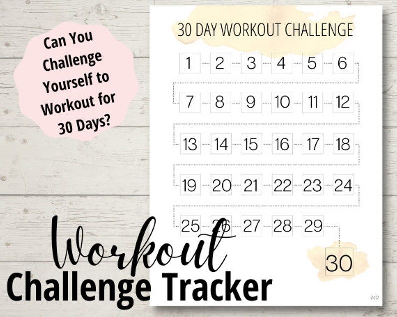 30 Day Workout Challenge Tracker Printable Planner Page Fitness Tracker