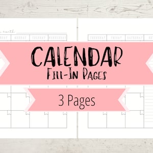 Calendar Pages - Fill In Calendar Pages- 2023 Calendar Printable - Blank Calendar Pages - Printable Calendar for Planner or Binder -Download