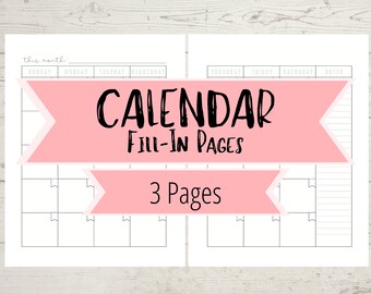Calendar Pages - Fill In Calendar Pages- 2025 Calendar Printable - Blank Calendar Pages - Printable Calendar for Planner or Binder -Download