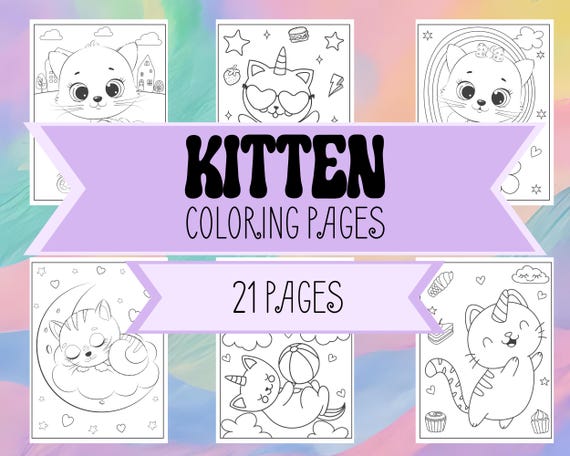 Kitten Coloring Pages - Birthday Kitty, Unicorn Kitty, Kitties and Rainbows, Happy Cats +more - 21 Cute Cat Coloring Pages for Kids & Adults