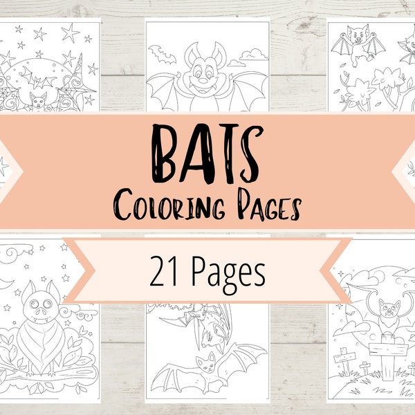 Bat Coloring Pages for Halloween - Halloween Coloring Pages for Kids - Activity for Halloween Party at Home or School for Boys & Girls- BATS