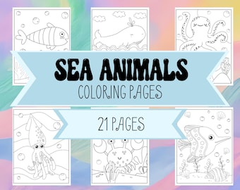 Sea Animal Coloring Book Pages - Ocean Creature Coloring Book - Fish, Sharks, Octopus, Whale Coloring Pages for Boys & Girls - Under the Sea