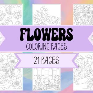 Flower Coloring Pages for Children & Adults - Pretty Flower Pictures to Color - Spring Flowers, Roses, and Gardens to Color - PDF and PNG