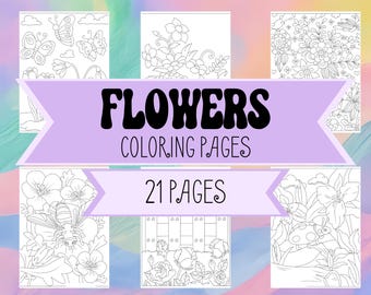Flower Coloring Pages for Children & Adults - Pretty Flower Pictures to Color - Spring Flowers, Roses, and Gardens to Color - PDF and PNG