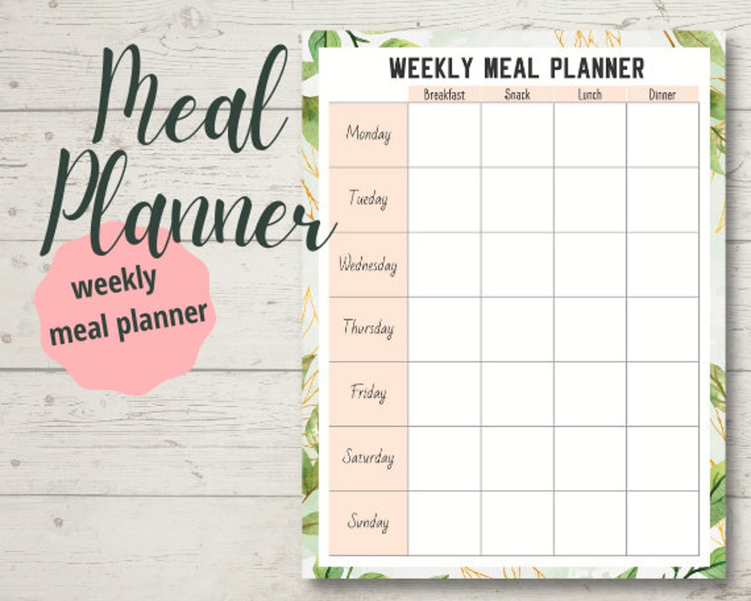 Printable Weekly Meal Planner in Pretty Floral Design - Track Daily and