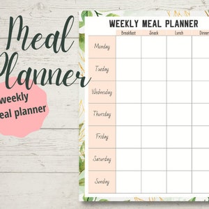 Printable Weekly Meal Planner in Pretty Floral Design - Track Daily and ...