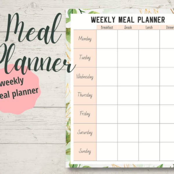 Printable Weekly Meal Planner in Pretty Floral Design - Track Daily and Weekly Meals on this Downloadable Printable Page - A4 & Letter Size