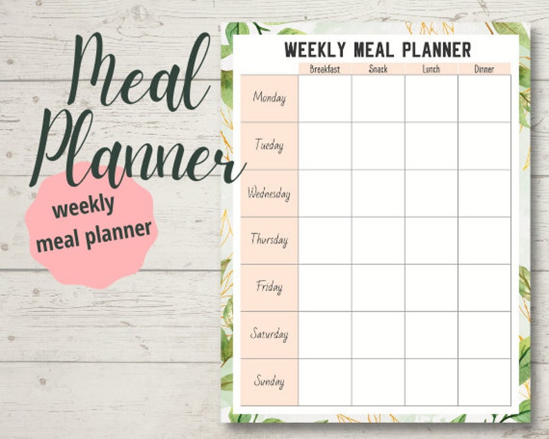 Printable Weekly Meal Planner in Pretty Floral Design - Track Daily and ...