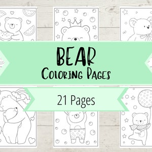 21 Bear Coloring Book Pages - Teddy Bears, Baby Bears, Happy Bears, Birthday Bear, Christmas Bear, Valentine's Day Bears, Summer Bears