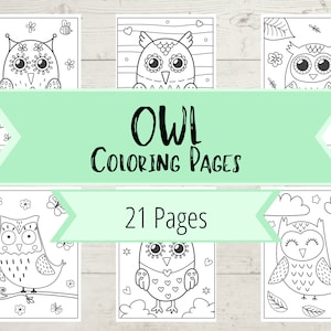 Owl Coloring Book Pages - 21 Owl Pictures to Color - Owls, Birds, Outdoors Coloring Pages - Coloring Book for Boys & Girls - Printable Pages
