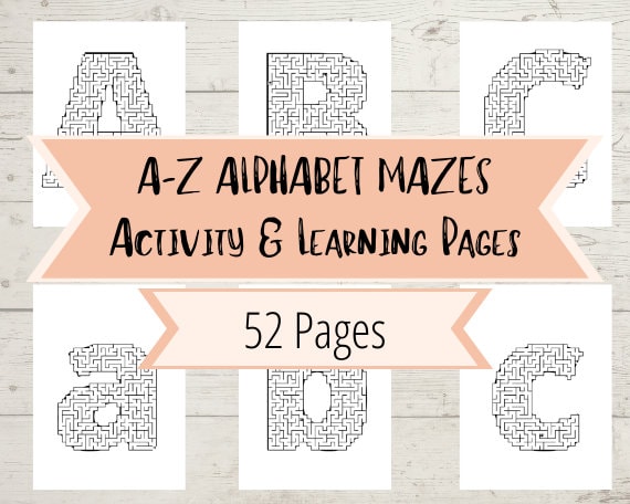 A to Z Letter Mazes Solutions Included Uppercase & Lowercase Letters 52 ...