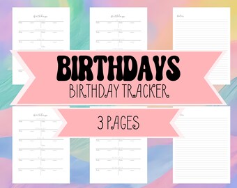 Birthday Tracker - Keep Track of Birthdays for Friends & Family - Birthday Calendar Printable for Planner or Binder - Birthday Tracker Pages