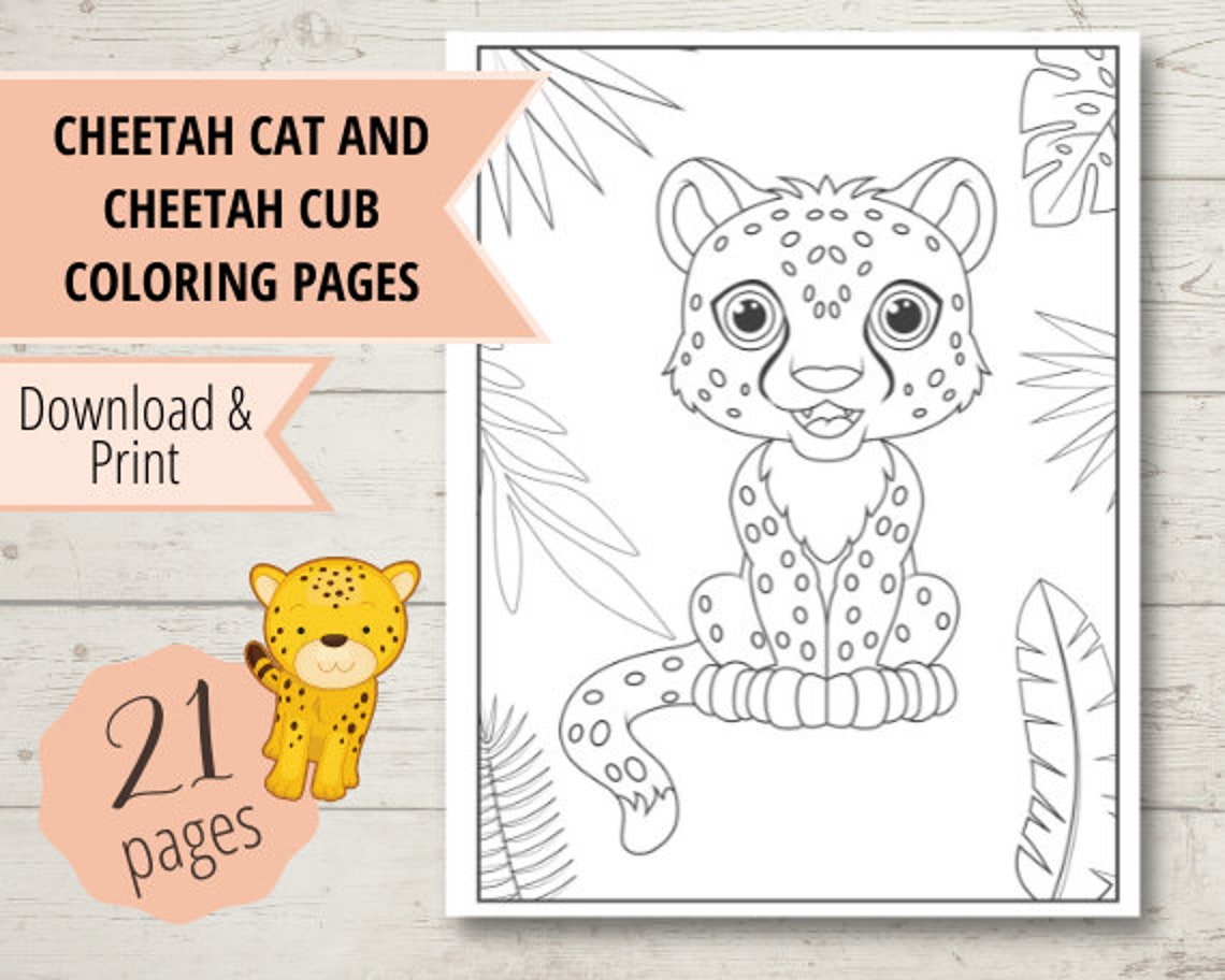 Cheetah Cat Coloring Book Pages Baby Cheetahs & Grown - Etsy