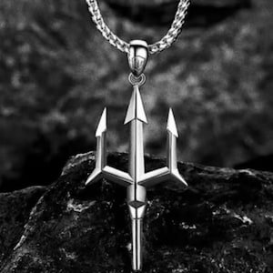 Mythical Poseidon Overseas Trident Harpoon Pendant Necklace With Chain
