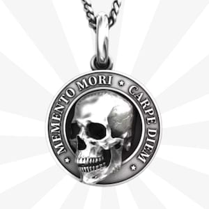 Steel Memento Mori Carpe Diem Letter Skull Necklace With Chain