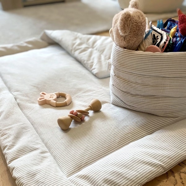 Ensemble tapis de jeu et panier à jouets pour bébé en coton bio