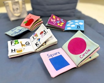 4 Little Soft Books Collection in Organic Cotton: Alphabet, Numbers, Shapes, Colours