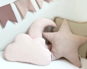 Coussin lune, coussin étoile, coussin nuage en coton bio