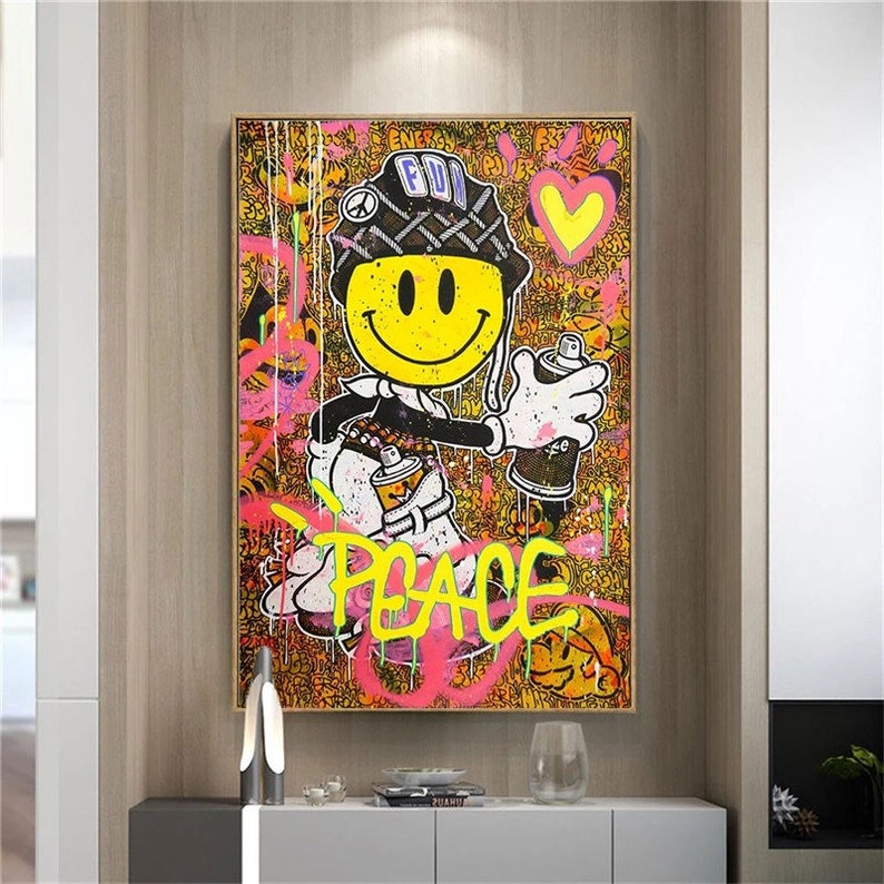Smiley Face Emoji Peace Wall Art Emoji Inspired Street Art Etsy Denmark