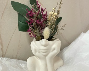 Vase buste - vase visage - buste femme - vase décoratif - vase mi-visage femme - vase blanc - vase jesmonite blanc - vase buste femme blanc
