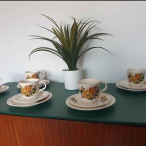 Vintage ceramic 18 piece Tea set with 6 cups, saucers and dessert plates made in Romania