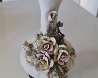 Capodimonte Italy Vintage Porcelain Large Vase  tall Flowers Roses