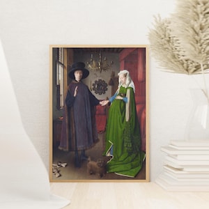 Jan Van Eyck - Arnolfini Portrait and His Wife (1434) Canvas Wall Art, Jan Van Eyck Poster Print, Antique Famous Realist Wall Art Print,