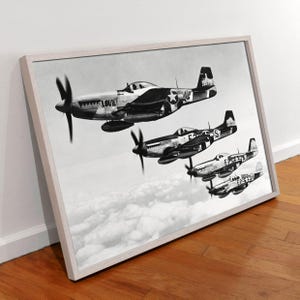 P-51 Mustang Fighter Planes Canvas Wall Art, P-51 North American Mustangs Fighter Planes Poster Print, Historical P-51 Fighter Planes Print.
