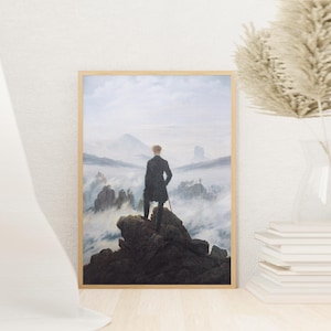 Caspar David Friedrich, Wanderer above the Sea of Fog Canvas Wall Art, European landscape painting Poster, Art lover Wall Art for Gift