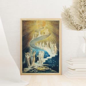 William Blake - Jacobs Dream Ladder Canvas Wall Art, Classic Painting Photo Poster Print Art, Visionary Artist Classic Poster Print.