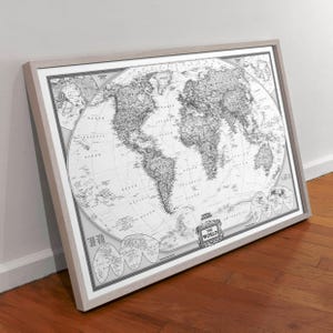 National Geographic World, affiche de carte murale en noir et blanc, carte du monde, art mural sur toile, impression de qualité artistique, art mural de Style ancien