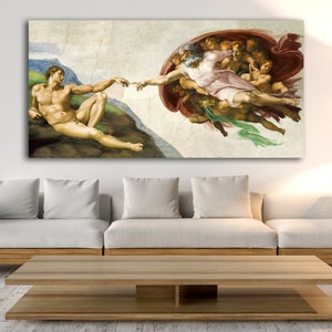 Toile d&#39;art murale La création d&#39;Adam de Michel-Ange, reproduction d&#39;affiche, oeuvre d&#39;art murale de peintre célèbre de la Renaissance, oeuvre d&#39;art de la Renaissance.