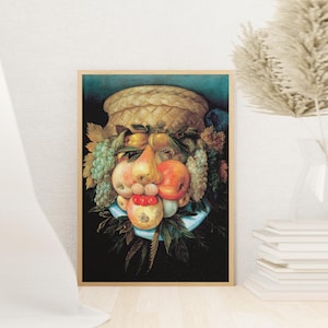 Reversible Head with Basket of Fruit by Giuseppe Arcimboldo Wrapped Canvas, Famous Artwork Reproduction Poster Wall Art ,Italian Painter Art
