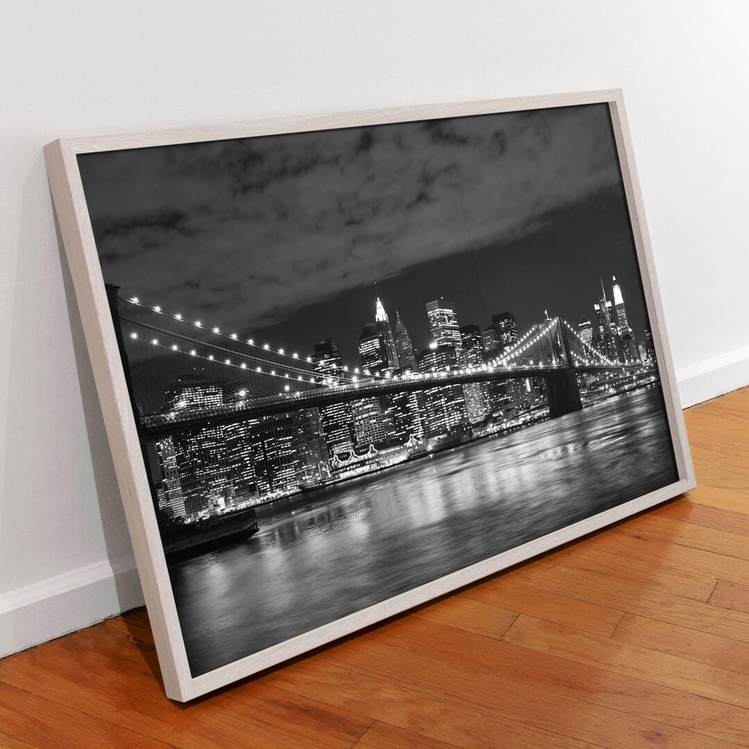 Brooklyn Bridge Black and White Canvas Print: New York Night Skyline ...