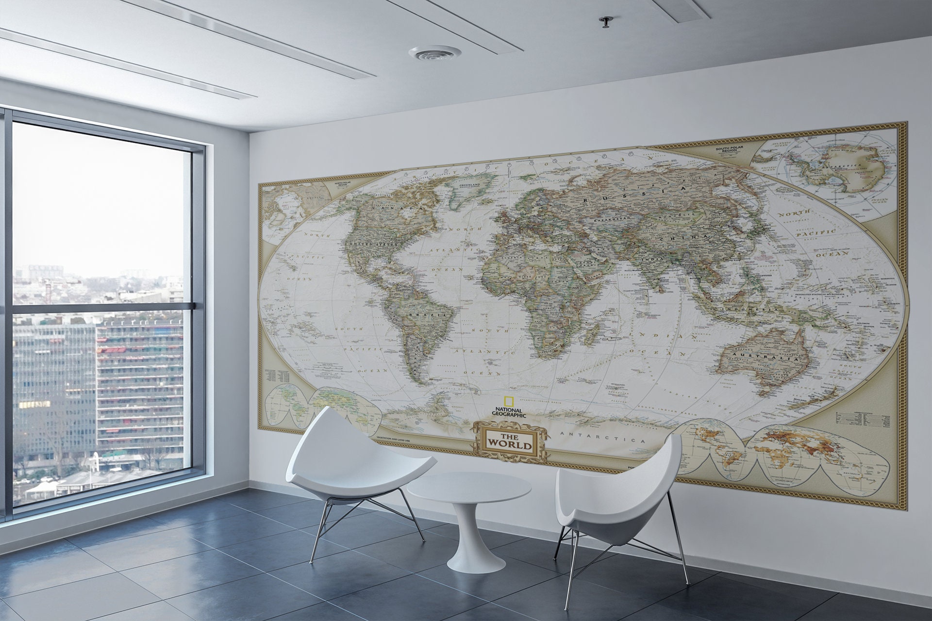 National Geographic World Map Art Print: Executive Antique Style