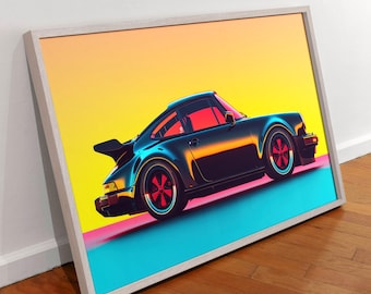 Porsche 911 Turbo Art Print: Retrofuturistic Car Poster