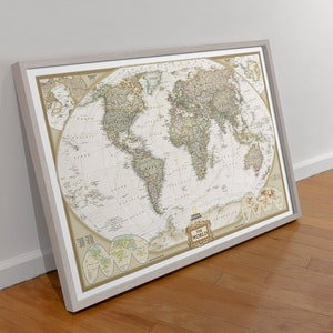 National Geographic World Executive Wall Map Poster Print, World Map Canvas Wall Art, Art Quality Print, Antique Style Wall Art