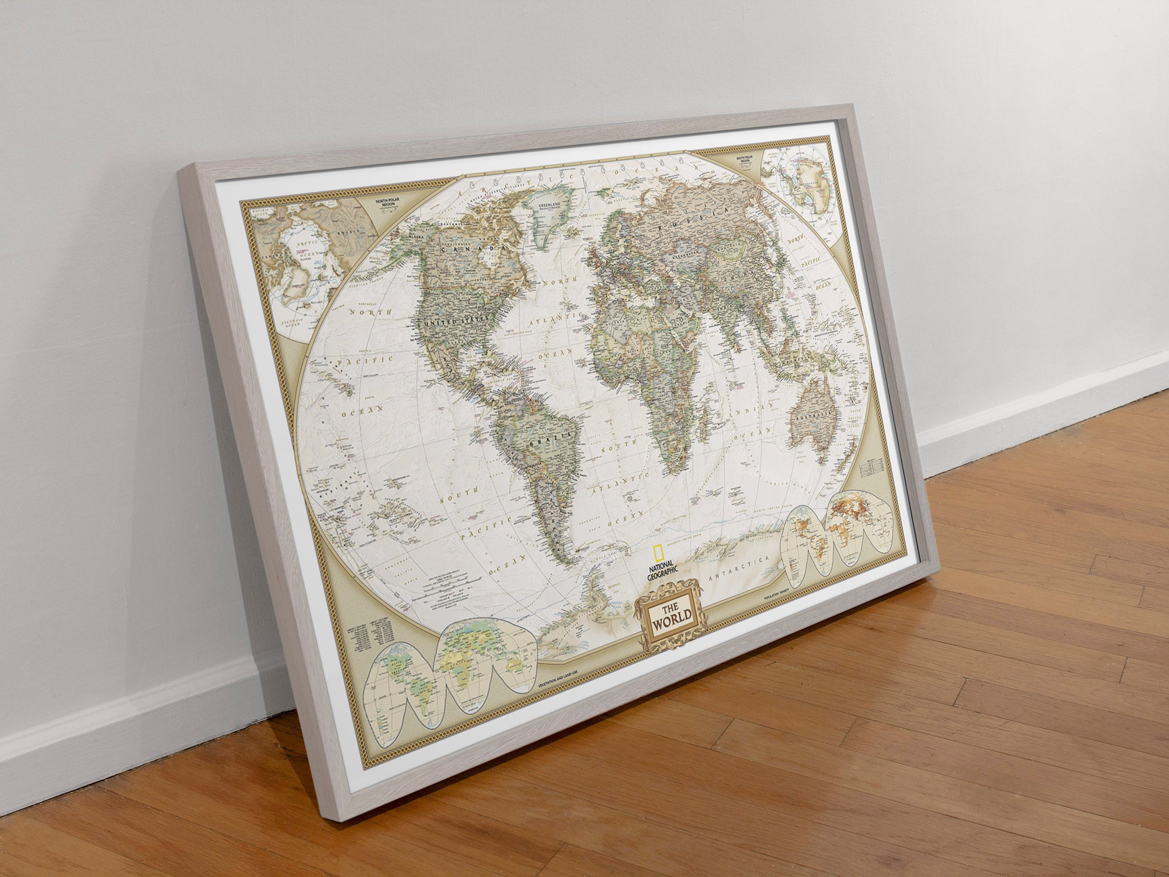 National Geographic World Map Art Print: Executive Antique Style