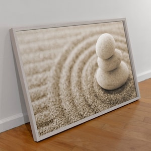 Zen Stone Yoga Wall Art, Zen Sand Canvas Decor, Mini Zen Garden Poster Print, Zen Yoga Fine Art