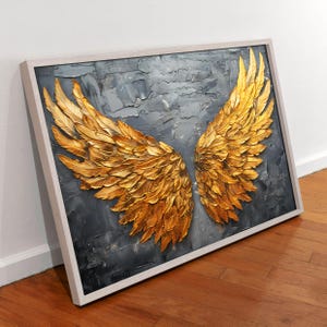 Golden Wings Canvas Art: Textured Grey Wall Decor