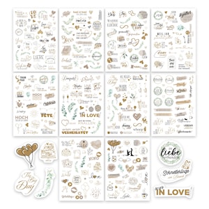 colortouch Sticker Hochzeit Gästebuch (325 Motive), Aufkleber Hochzeit für Fotoalbum, 10 Blatt Hochzeitsaufkleber Scrapbook Hochzeit - Creme