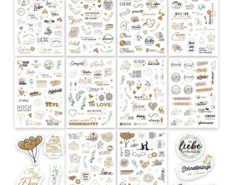 colortouch Sticker Hochzeit Gästebuch (325 Motive), Aufkleber Hochzeit für Fotoalbum, 10 Blatt Hochzeitsaufkleber Scrapbook Hochzeit - Creme