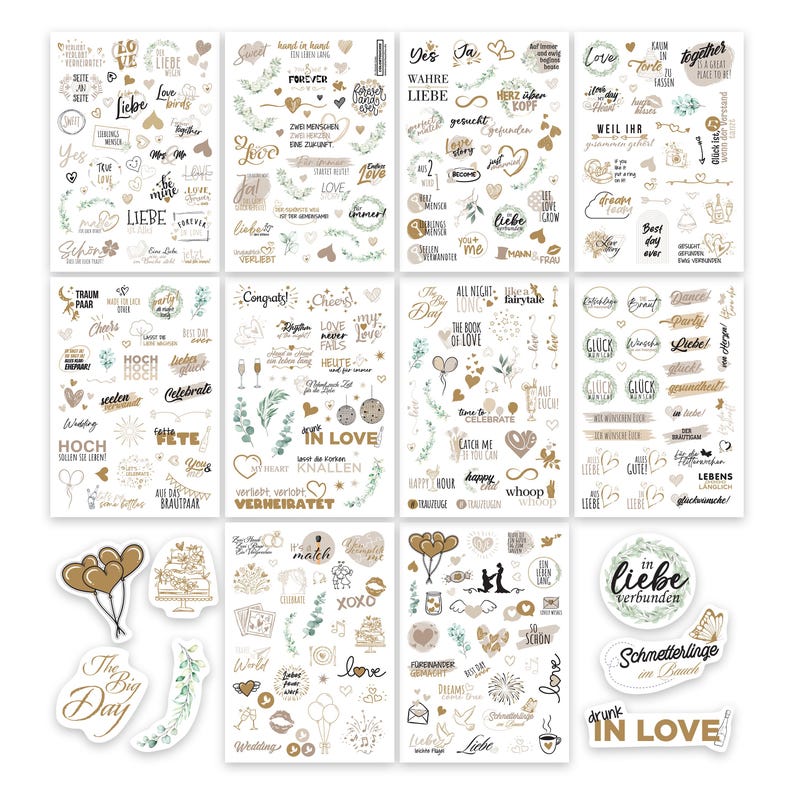 Colortouch Wedding Guest Book Stickers (325 Designs), Wedding Stickers for Photo Album, 10 Sheets of Wedding Stickers for Scrapbook Wedding - Cream image 1