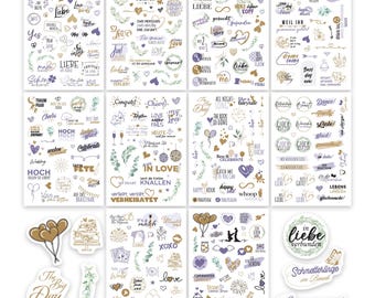 Colortouch Wedding Guest Book Stickers (325 Designs), Wedding Stickers for Photo Album, 10 Sheets of Wedding Stickers, Wedding Decoration - Lavender