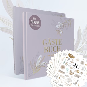Gästebuch Hochzeit mit Fragen, 10 Blatt Hochzeitsaufkleber