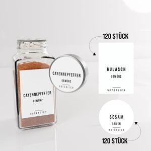 colortouch Gewürzetiketten Selbstklebend, 240 St Gewürzaufkleber, Gewürzgläser Etiketten, Rund&Eckig Gewürz Sticker, Wasserfest, Weiß