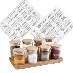colortouch Gewürzetiketten Selbstklebend, 140St Gewürzaufkleber, Transparent Schwarz Gewürzgläser Etiketten, Eckig Wasserfest Gewürz Sticker