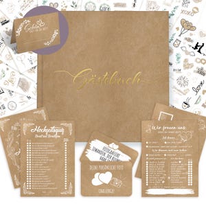 colortouch Gästebuch Hochzeit, 100 Blanko Seiten mit Sticker Spiel Hochzeitsquiz Postkarten Premium Papier Hochzeitsbuch, Hardcover